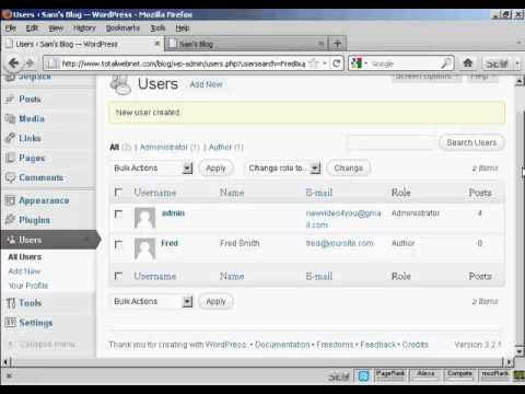 Wordpress Tutorial Video #15 - How to Add and Manage Users in WordPress