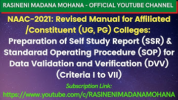 NAAC-2021:Revised Manual for Affiliated/Constituent (UG, PG) Colleges:Preparation of SSR&SOP for DVV