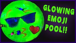 DAD TURNS POOL INTO GIANT GLOWING EMOJI!