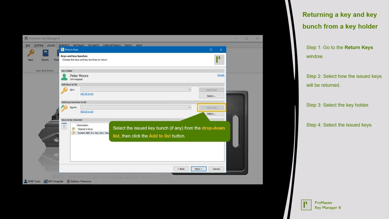 KM8 - Return a Key and Key Bunch