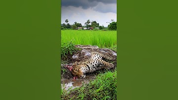 Python attacks the leopard on the edge of the rice field #shortvideo #shortsfeed #shorts #short #ai