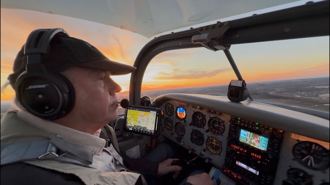 Landing and Touch-N-Go in an experimental Mustang II at sunset