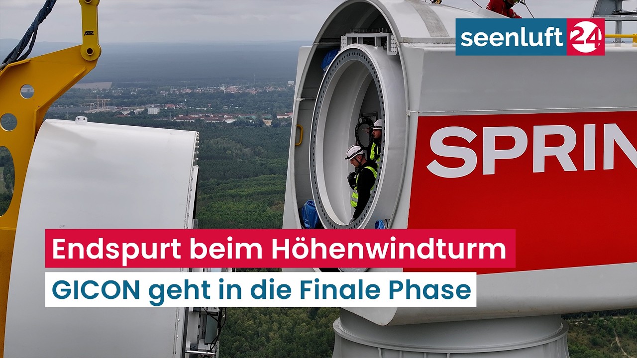 GICON Höhenwindturm kommt in die finale Phase - Gondel, Generator & Nabe wurden gehoben
