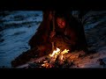 The revenant theme  but youre outside in a snowstorm with a campfire 1 hour