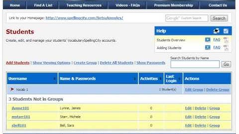 Students Overview - VocabularySpellingCity