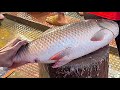 Big rohu fish skinning  chopping by expert fish cutter  fish cutting skills