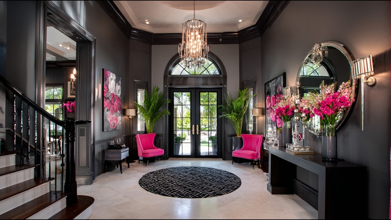 Martha Stewart's 2026 Modern Classic Entryway Design : Dark Gray Walls, Pink Decor&Timeless American
