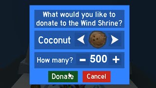 Donating *500 COCONUTS* To The Wind Shrine! Bee Swarm Simulator