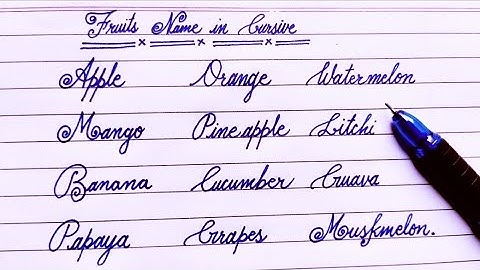 Fruits names in Cursive handwriting | Fancy cursive calligraphy | beginners cursive writing