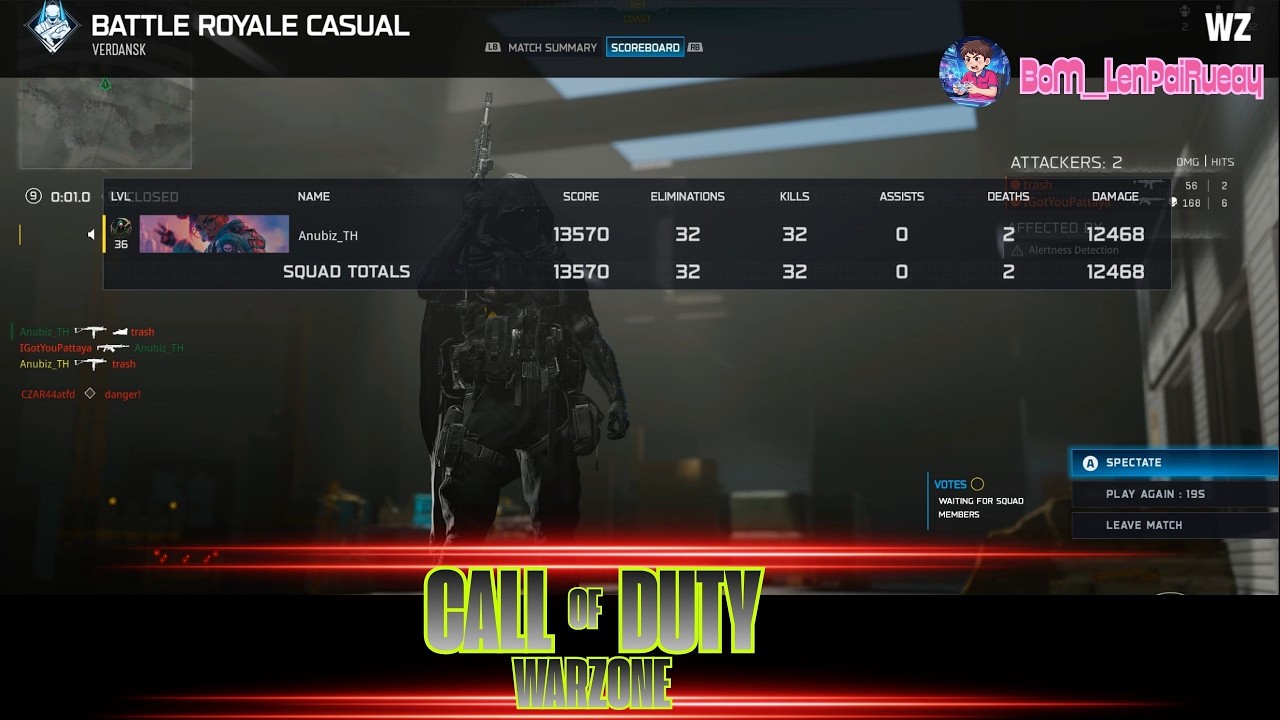 COD Warzone เล่นไปเรื่อย....   :) ตามประสาคนเล่นไม่เก่ง  รอบนี้ 32 kills ตกใจเลย