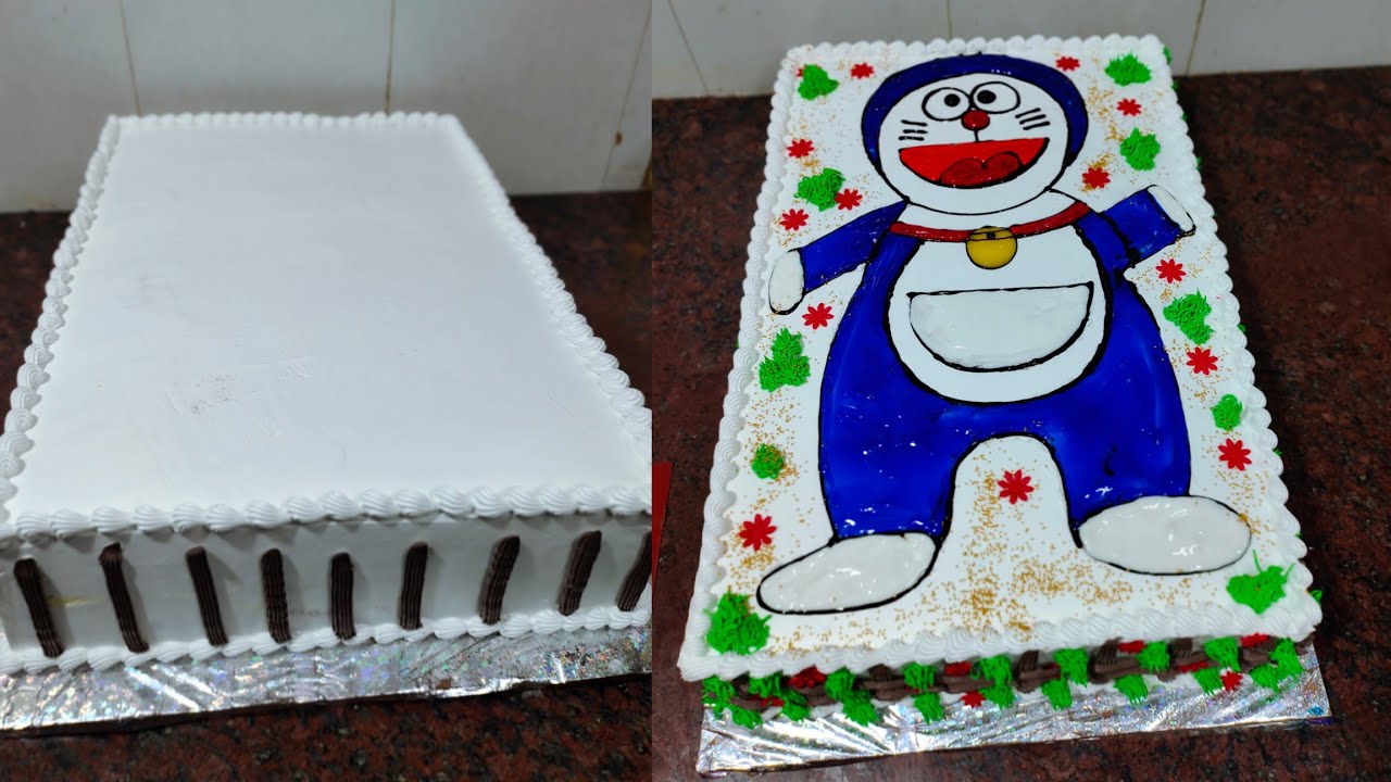 How To Make Simple Doraemon Cake Square Shape | Doraemon Cake ...