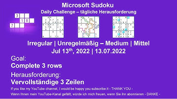 Microsoft Sudoku | Irregular - Medium | Jul 13, 2022 | Daily Challenges