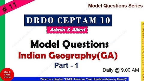 DRDO CEPTAM Previous year questions | A & A | STA-B | Indian Geography