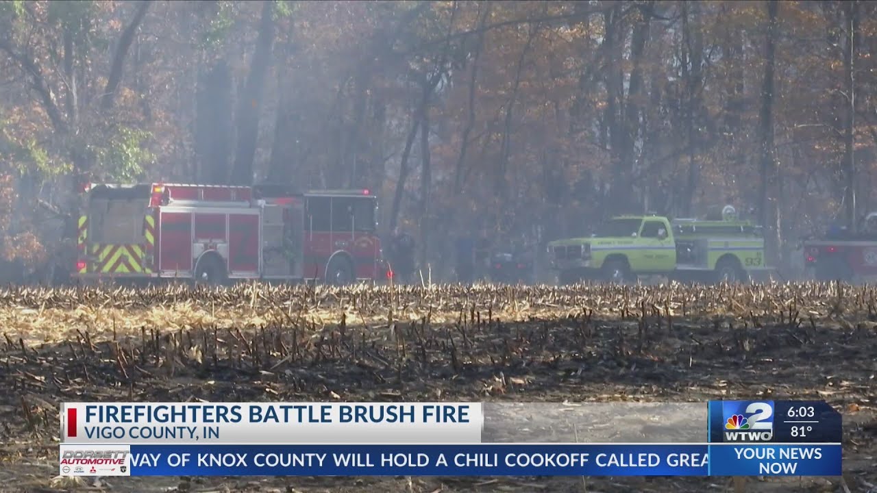 Firefighters battle brush fire in Vigo County - YouTube