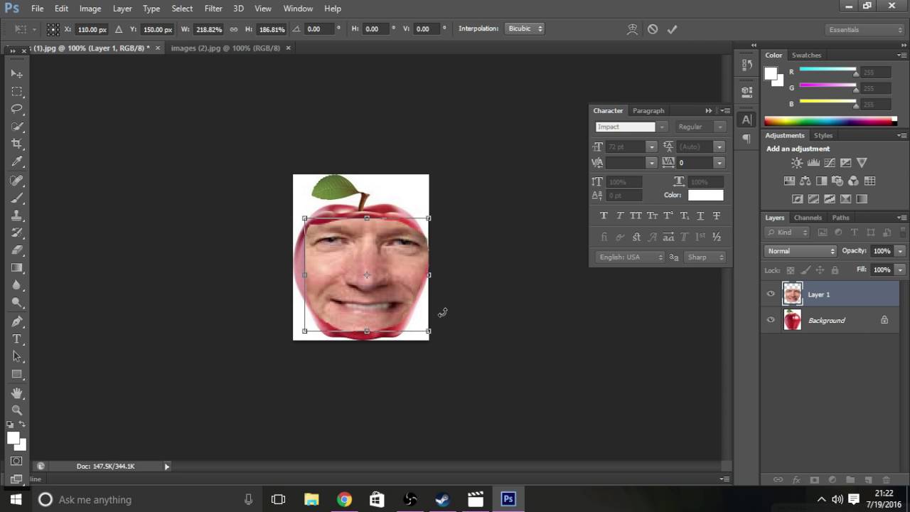 How to put faces on fruit in Photoshop