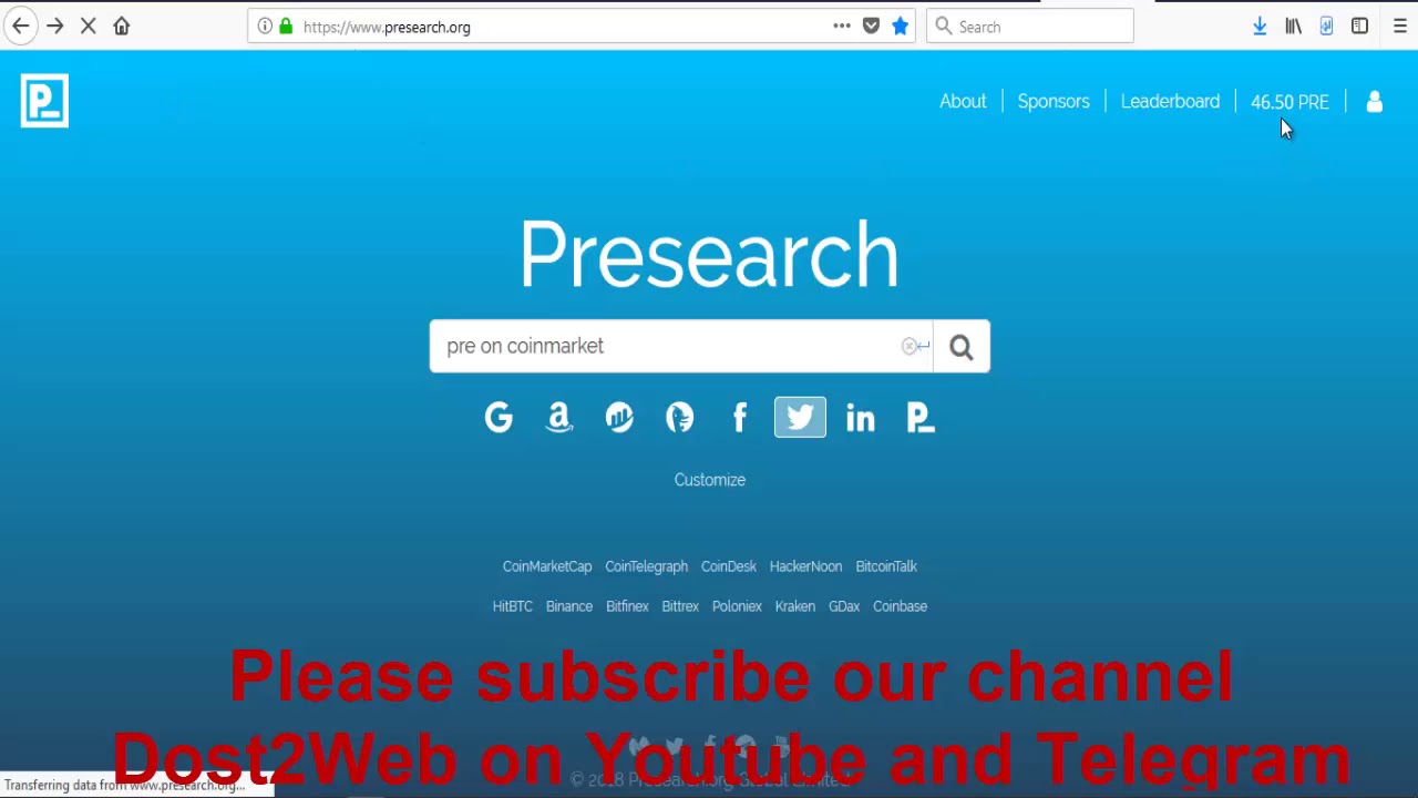Get 25 on signup and 5 PRE Coin by Presearch Community