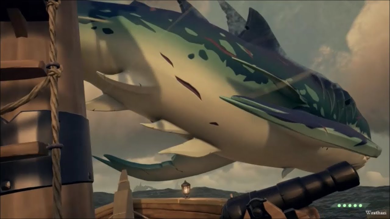 Sea of Thieves - (Glitch) Megalodon Lifted Midair by Skeleton Boat