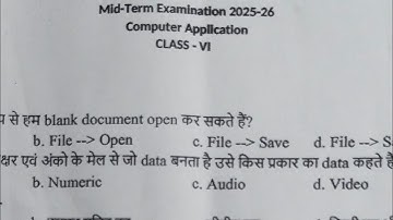 class 6 computer application question paper 2025 26 / mid term exam 2025-26 / computer application