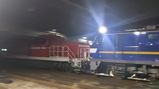 【ムド付きの豪快なジョイント音&客線迂回】JR貨物 EF210-344号機+DD200-20号機+コキ18B 新A251仕業[う5090レ] 仙台タ行 花月園前踏切通過！[2024.01.19(金)]