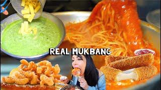 REAL MUKBANG CHEESY MOZZARELLA STICKS, STICKY SPAGHETTI SOUNDS, CRISPIEST CAESAR SALAD (NO TALKING)