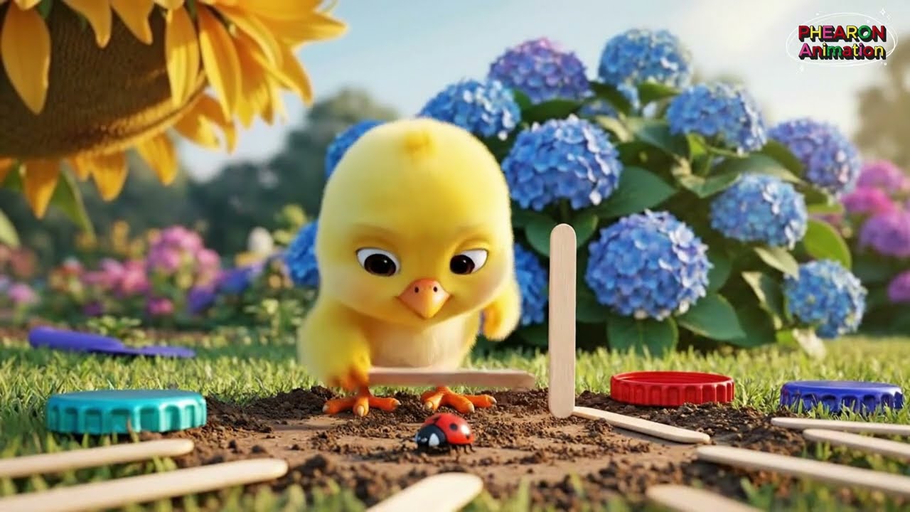 Yellow Chick Plays with Sunflowers - Cute Animation