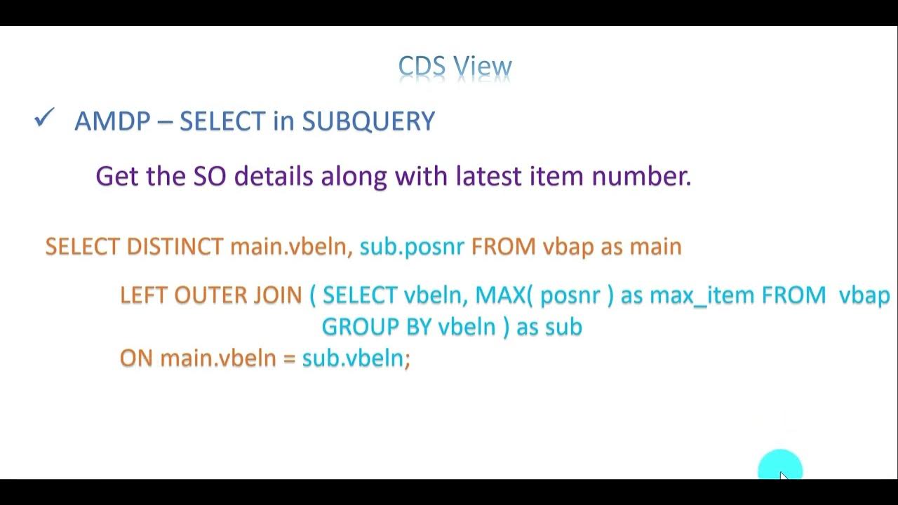 Video 29 CDS Views AMDP with Sub Query YouTube