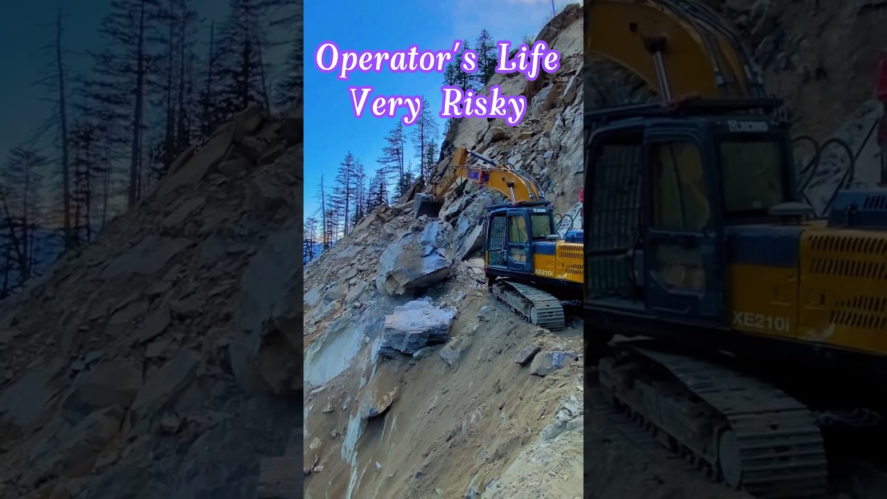 Excavator Operating In Risky Hilly Areas,Rock Cutting 