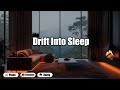 Heavy Rain ASMR with Soft Piano and Cozy Fireplace for Deep Sleep and Stress Relief