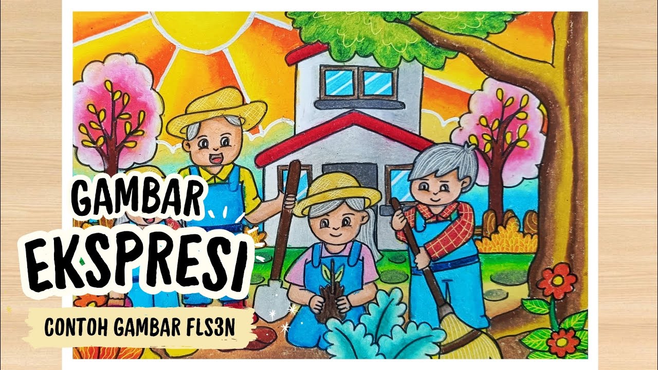 Contoh Gambar FLS3N | Gambar Ekspresi Tema Keluarga | Mewarnai Pakai Crayon