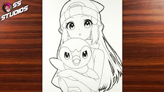 How to Draw Dawn and Piplup ✏️ | Pokémon Drawing Tutorial