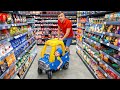 Five kids alex and dad try to find ingredients for pasta in supermarket