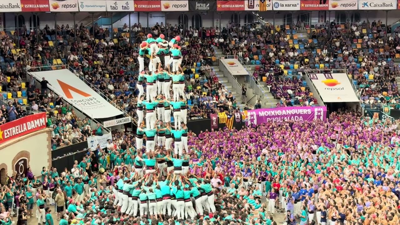 a nine-story human tower at Concurs de Castells in Tarragona