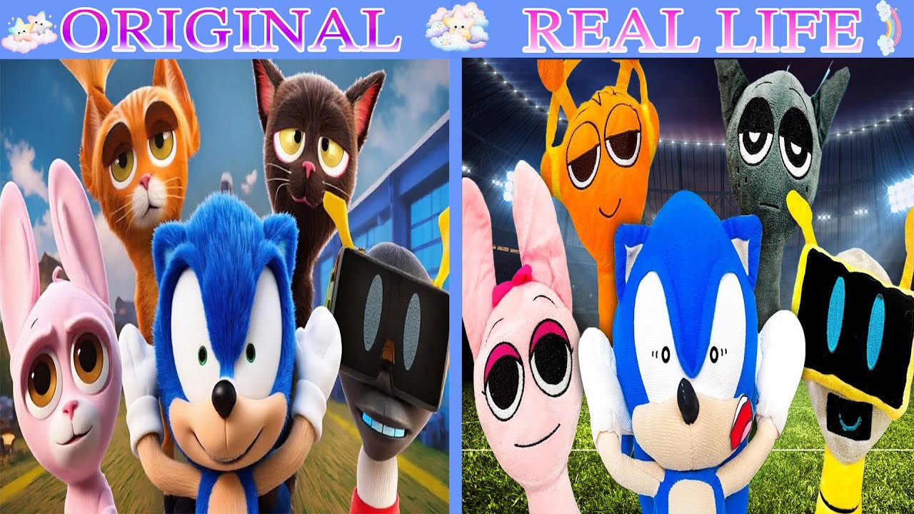 EXCELLENT! Sonic and sprunki Say Hi!! - Sonic The Hedgehog 3 Animation | Sonic Original vs PlushToys