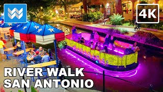 [4K] San Antonio River Walk at Night - Virtual Walking Tour & Travel Guide 🎧