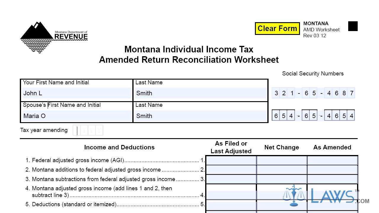 Form Montana Individual Income Tax Amended Return Reconciliation 