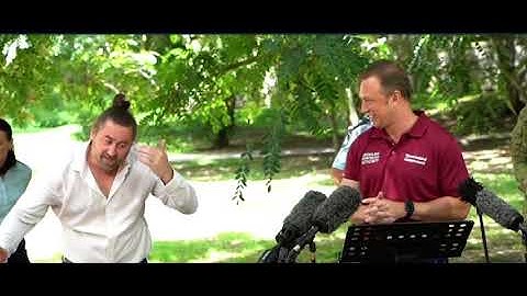Mikey the Auslan interpreter cops it
