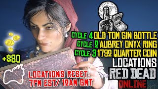 RED DEAD ONLINE Old Tom Gin Bottle CYCLE 4 Aubrey Ring CYCLE 2 & 1792 Quarter Coin CYCLE 3 Locations