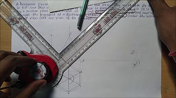 Section of hexagonal pyramid when section plane is perpendicular to hp and inclined 45 deg to vp.