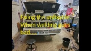 Fixing the unfixable, Talbot Express welding the windscreen pillar.