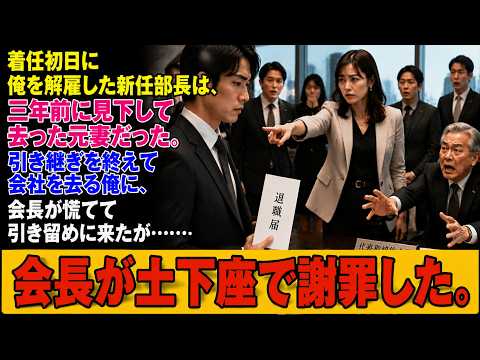 『着任初日に俺を解雇した新任部長は、三年前に見下して去った元妻だった。引き継ぎを終えて会社を去る俺に、会長が慌てて引き留めに来たが……』