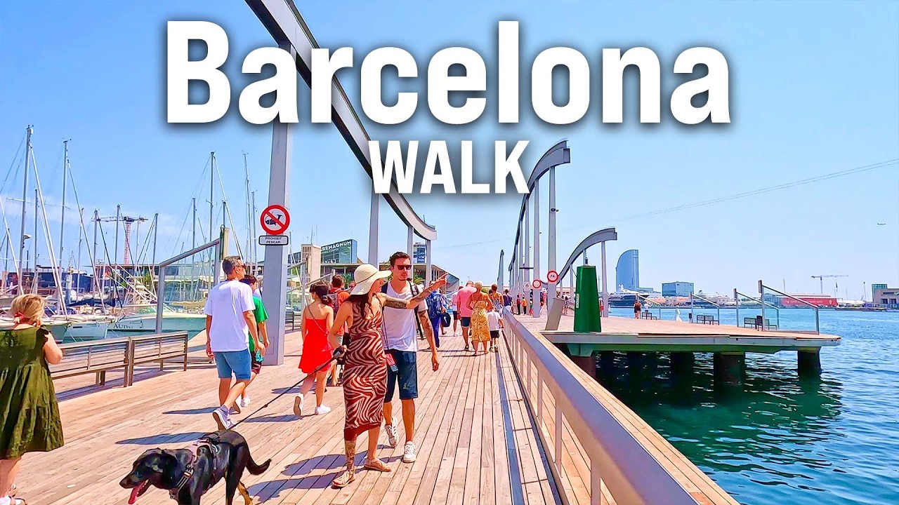 BARCELONA, Spain Walking Tour & BEACH WALK with Captions [4K/60fps]
