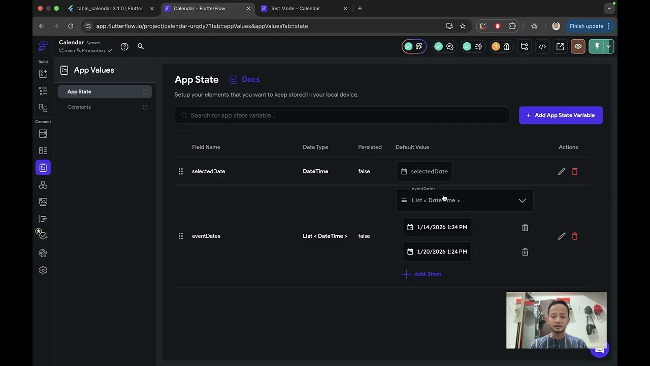 Flutterflow implemented table calendar widget