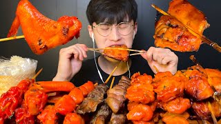 ASMR MUKBANG 숯불에 구운 새빨간 바베큐 닭꼬치 닭(심장, 간, 껍질, 닭똥집) 먹방 Thai Grilled Red Chicken คนเกาหลีกินไก่ย่างแดง