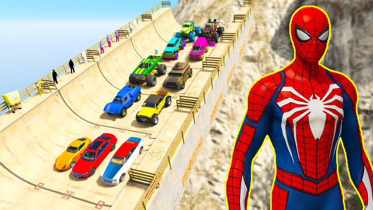 صورة فيديو : العاب سيارات في المنحدر spiderman w cars on ramp GTA 5 challenge