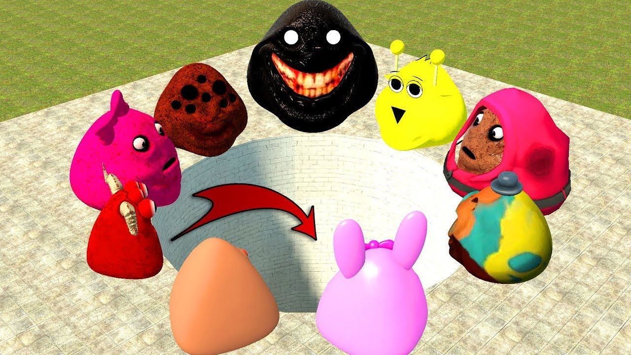 В Garry's Mod спартанец избивает всех персонажей из игры Pou Bou Bou's Revenge в зловещей яме!