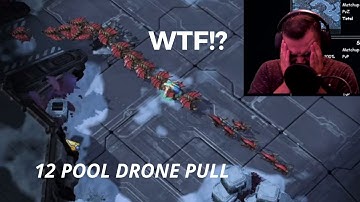 Starcraft 2: Insane hold! 12 pool drone pull ALL IN!