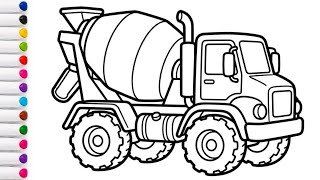 How to Draw a Concrete Mixer Truck for Kids Step by Step Truck Drawing ColoringPage
