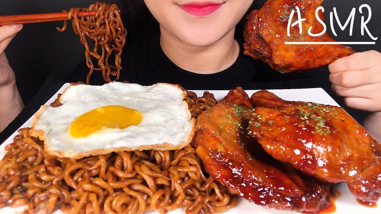 ASMRㅣBBQ 자메이카 통다리구이🍗 & 짜파게티ㅣ SPICY CHICKEN LEGS & BLACK BEEN NOOLES EATING SOUND (NO TALKING)