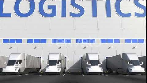 Modern Trucks at Warehouse Loading Dock with LOGISTICS Text | Motion Graphics - Envato elements