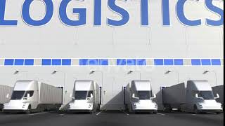Modern Trucks at Warehouse Loading Dock with LOGISTICS Text | Motion Graphics - Envato elements